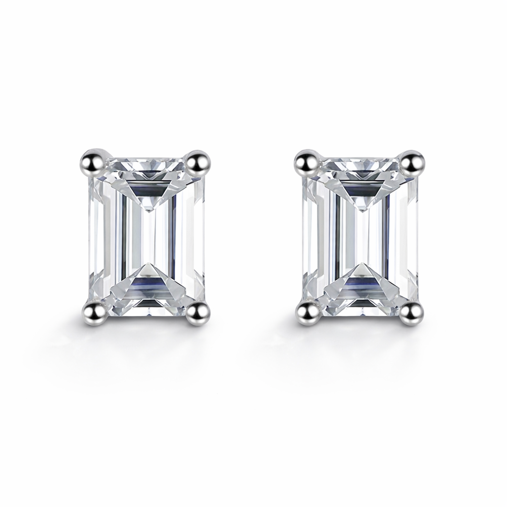 Emerald Cut Moissanite Stud Earring